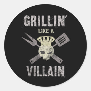 Pegatina Redonda Gracioso Grillin' Como El Chef Villain Gangster Su