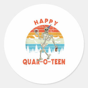 Pegatina Redonda Gracioso Halloween Borracho Skeleton Happy Quarote