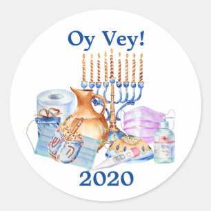 Pegatina Redonda Gracioso Hanukkah Covid Watercolor Quarantine 2020
