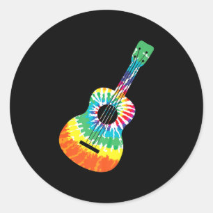 Pegatina Redonda Gracioso Hippie Arco Arcoiris Tye Guitarra Acústic