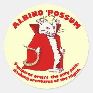 Pegatina Redonda Gracioso Humor animal Albino Possum Vampire