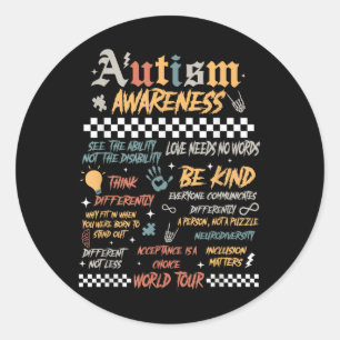Pegatina Redonda Gracioso I Rock the Spectrum Autism World Tour Aut