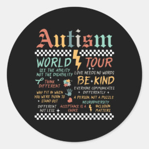 Pegatina Redonda Gracioso I Rock the Spectrum Autism World Tour Aut