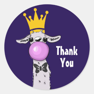 Pegatina Redonda Gracioso Ilustracion de Llama que sopla una burbuj