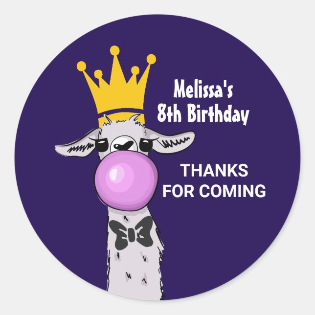 Pegatina Redonda Gracioso Ilustracion de Llama que sopla una burbuj (Anverso)