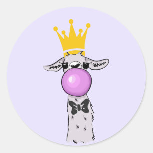 Pegatina Redonda Gracioso Ilustracion de Llama que sopla una burbuj