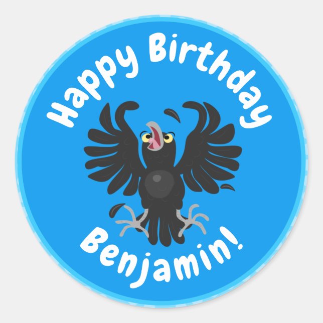 Pegatina Redonda Gracioso ilustracion de personalizado de cuervos l (Anverso)