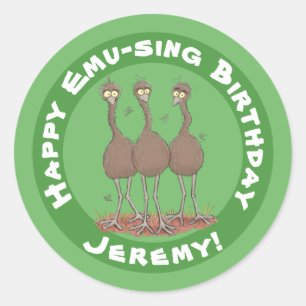 Pegatina Redonda Gracioso ilustracion del trío de emu australiano p