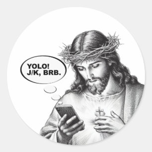 Pegatina Redonda Gracioso Jesús Textos YOLO JK BRB