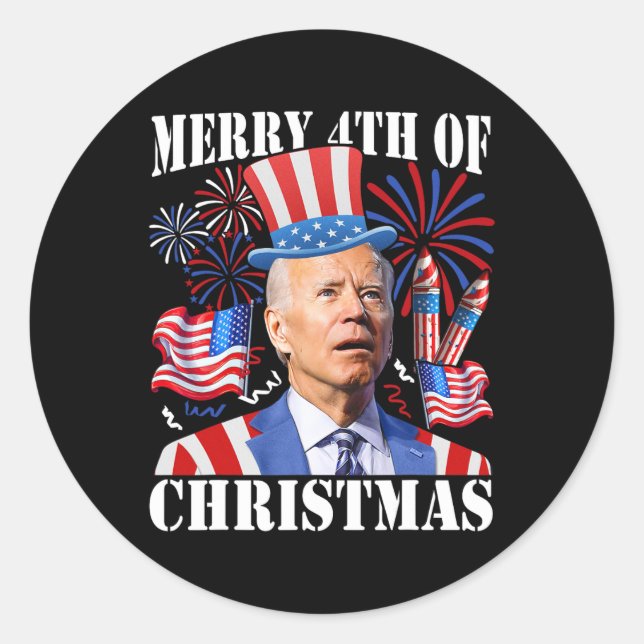 Pegatina Redonda Gracioso Joe Biden 4 De Julio De Navidades (Anverso)