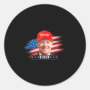 Pegatina Redonda Gracioso Joe Biden con el Gorra Trump