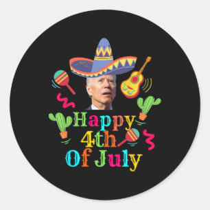 Pegatina Redonda Gracioso Joe Biden Feliz 4 De Julio Sorpresa Cinco