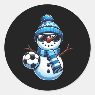 Pegatina Redonda Gracioso jugador de snowman amante de los deportes