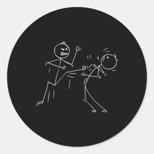 Pegatina Redonda Gracioso Karate Stick Figura Karate Fighters