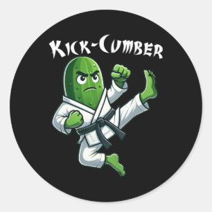 Pegatina Redonda Gracioso Kick-cumber Cucumber Karate Atleta Niños
