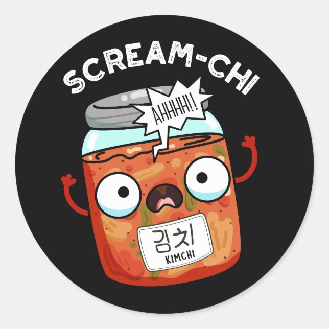 Pegatina Redonda Gracioso Kimchi de Scream-chi Puns Oscuro BG (Anverso)