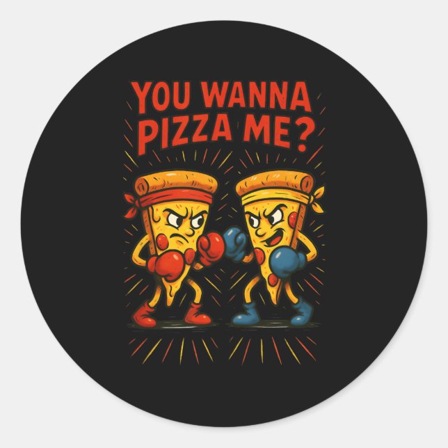 Pegatina Redonda Gracioso Meme De Boxeo Pizza - Quieres Pizza Me (Anverso)