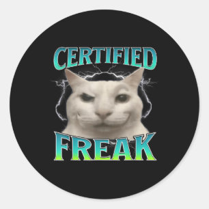 Pegatina Redonda Gracioso meme de gato Freak certificado maldice a 