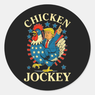 Pegatina Redonda Gracioso meme pollo jockey