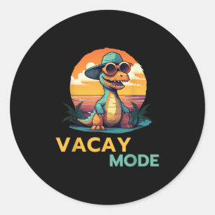 Pegatina Redonda Gracioso Modo Vacay Cute Dinosaur Family Vacation