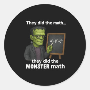Pegatina Redonda Gracioso Monster Math Pun de Halloween, humor de p