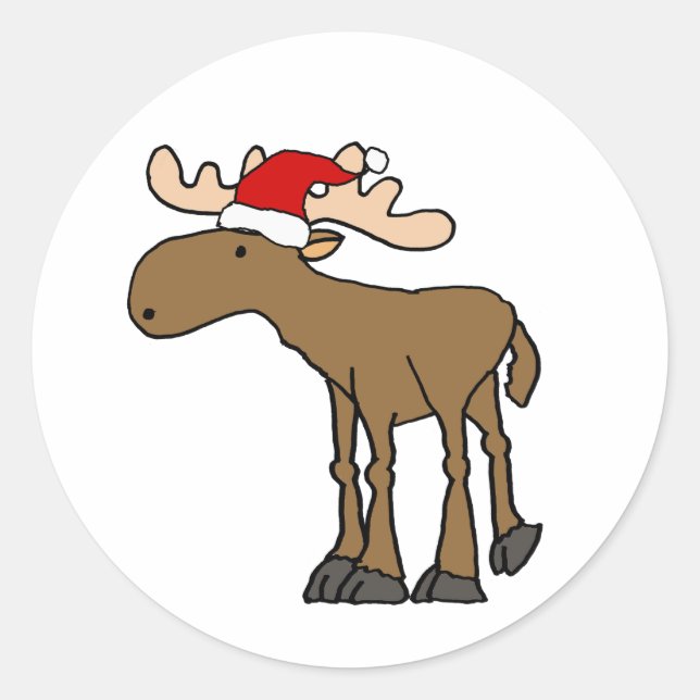Pegatina Redonda Gracioso Moose usando Personalizado de Navidades d (Anverso)