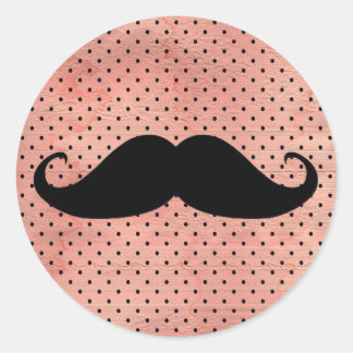 Pegatina Redonda Gracioso Mustache Sobre El Fondo Del Punto De Polk