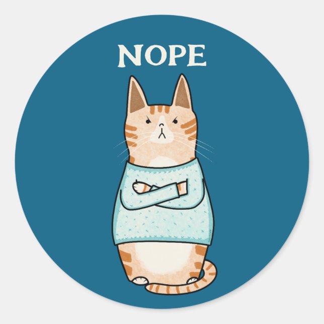 Pegatina Redonda Gracioso Naranja sarcástico Cat Nope (Anverso)