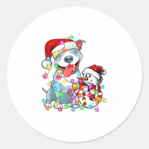 Pegatina Redonda Gracioso Navidad de Perro Pitbull Tee Snowman Xmas