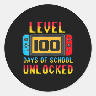 Pegatina Redonda Gracioso Nivel 100 Días De Escuela Niños Jugadores