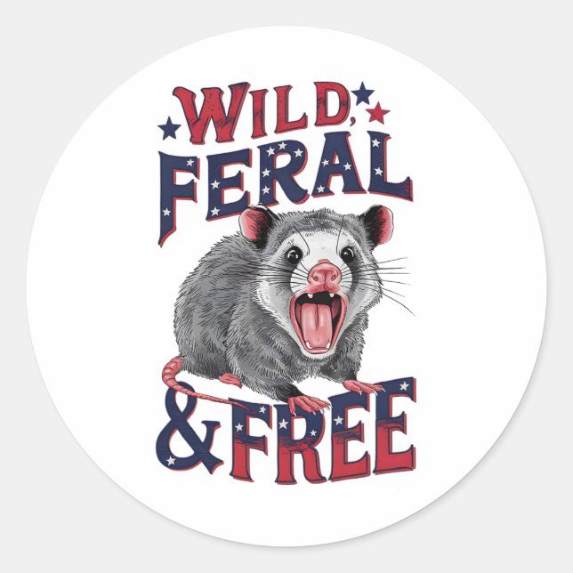 Pegatina Redonda Gracioso Opossum Wild Feral Y Possum Libre (Anverso)