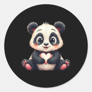 Pegatina Redonda Gracioso Panda Love Heart Giant Bear Pandas Lover