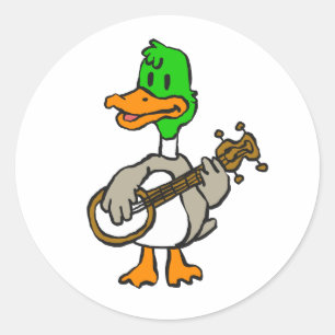 Pegatina Redonda Gracioso pato tocando banjo elegir color de fond