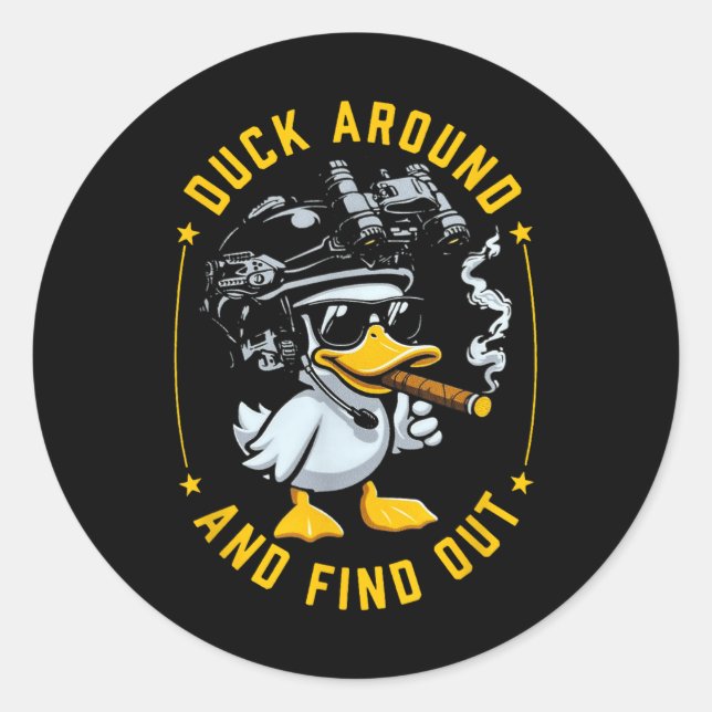 Pegatina Redonda Gracioso Pato Y Averiguar (Anverso)