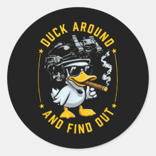 Pegatina Redonda Gracioso Pato Y Averiguar