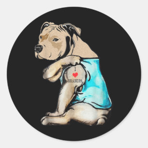 Pegatina Redonda Gracioso perro Pitbull Amo Abuelo Tattoo Funny Gra