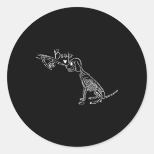 Pegatina Redonda Gracioso perro Skeleton mano Boop Halloween Perro
