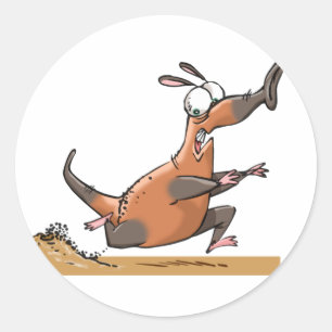 Pegatina Redonda Gracioso Personalizado de Anteater Quirky Running