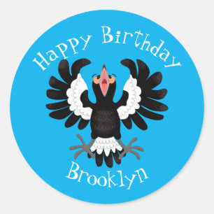 Pegatina Redonda Gracioso personalizado de magpie australiano ilust