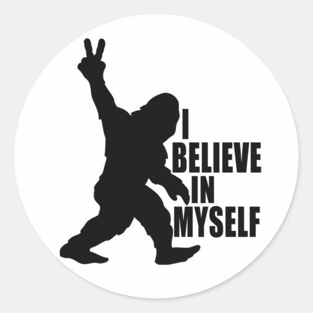 Pegatina Redonda Gracioso pez gordo -creo en mí mismo (Anverso)