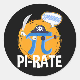 Pegatina Redonda Gracioso Pi-Rate Feliz Día Pi Math Pirate Pun