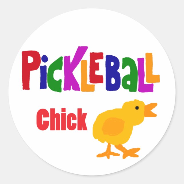 Pegatina Redonda Gracioso Pickleball Chick Art (Anverso)