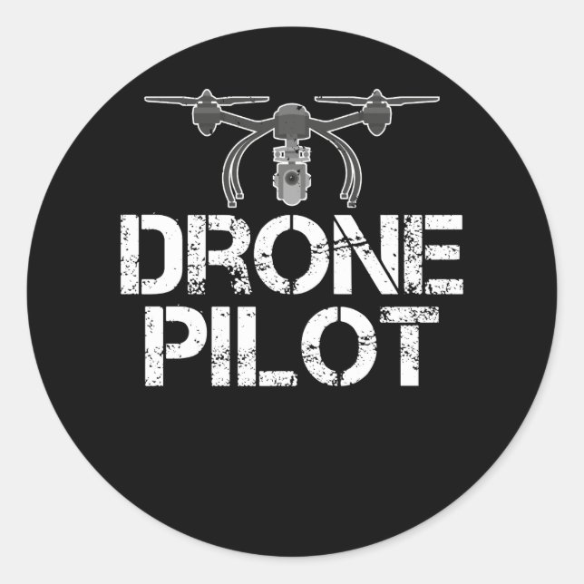 Pegatina Redonda Gracioso piloto de drones para volar en drones (Anverso)