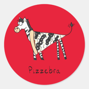 Pegatina Redonda Gracioso Pizza Zebra Cute Personalizados Kids