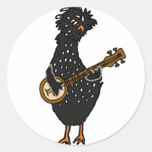 Pegatina Redonda Gracioso pollo polaco tocando arte banjo