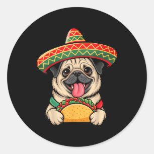 Pegatina Redonda Gracioso Pug Taco Pug Gracioso Perro amante Cinco