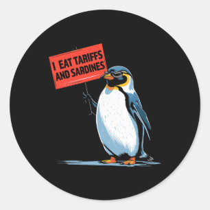 Pegatina Redonda Gracioso Pun Arancelario Pingüino Me Comen Arancel