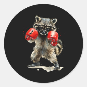 Pegatina Redonda Gracioso Raccoon Costume Sport Boxing Guantes Aman