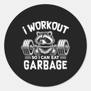 Pegatina Redonda Gracioso Raccoon Gym Fitness I Entrenamiento Para