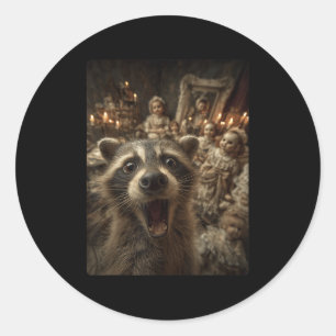 Pegatina Redonda Gracioso Raccoon Selfie Muñecas Soky Halloween A